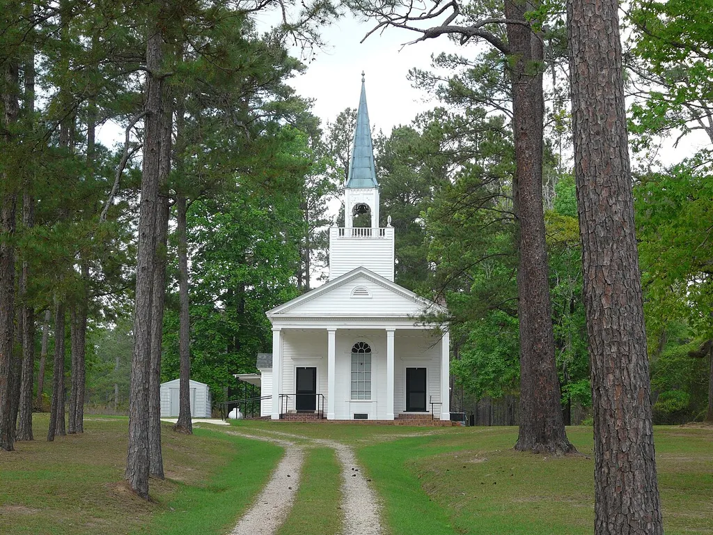 Piney Grove Missionary Baptist Church, built in 1936 as part of Pebble Hill Plantation on U.S. Route 319 in Thomas County, Georgia.
