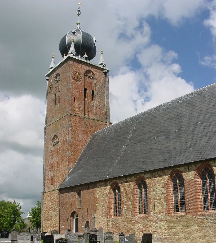 Op deze foto is de kerk in het dorp nl:Deinum te zien. De kerk is bekend vanwege de ui die op de toren te zien is.