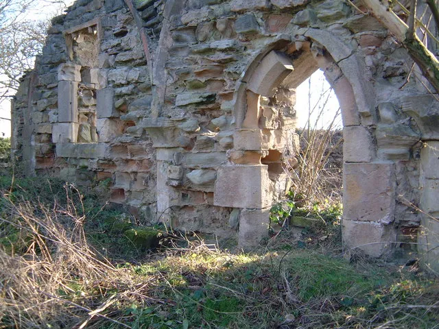 Part of the ruin of St James' church, Haughton, Nottinghamshire. The earliest parts of the building are 12th-century. The roof was lost in 1915.
