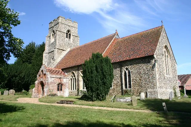 Poslingford Church. Dedicated to St Mary the Virgin, this church has a fine brick porch.