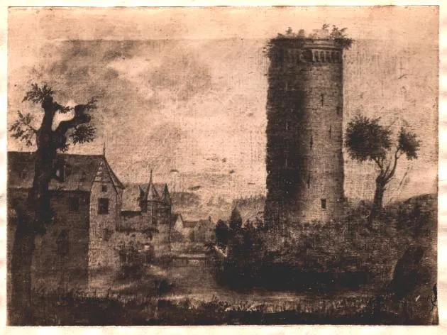 Die Bergfriedruine der Burg Schönforst in Aachen