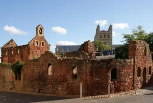 Bomb damaged remains of St Catherine's Almshouses and chapel and adjacent canon's house, 140m north of the Cathedral