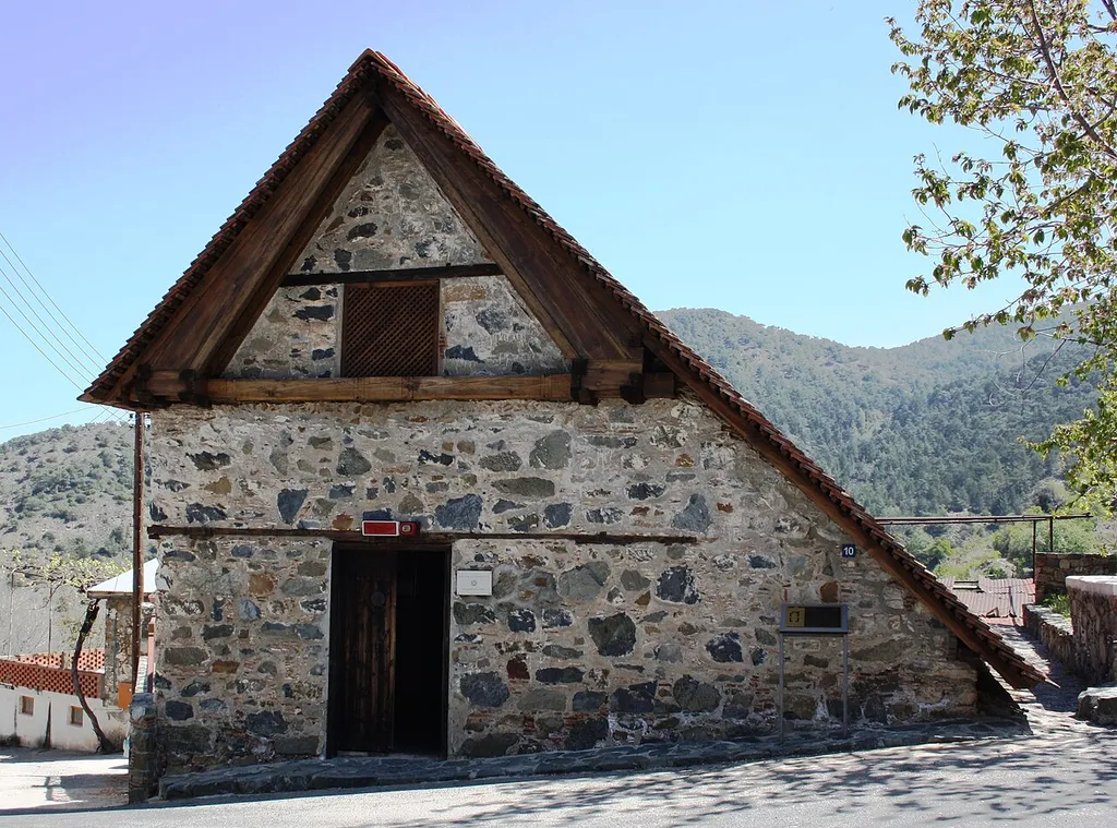 Outside view of the St. Michael church in Pedoulas, Troodos Mountains, Cyprus. Part of the Troodos UNESCO World Heritage