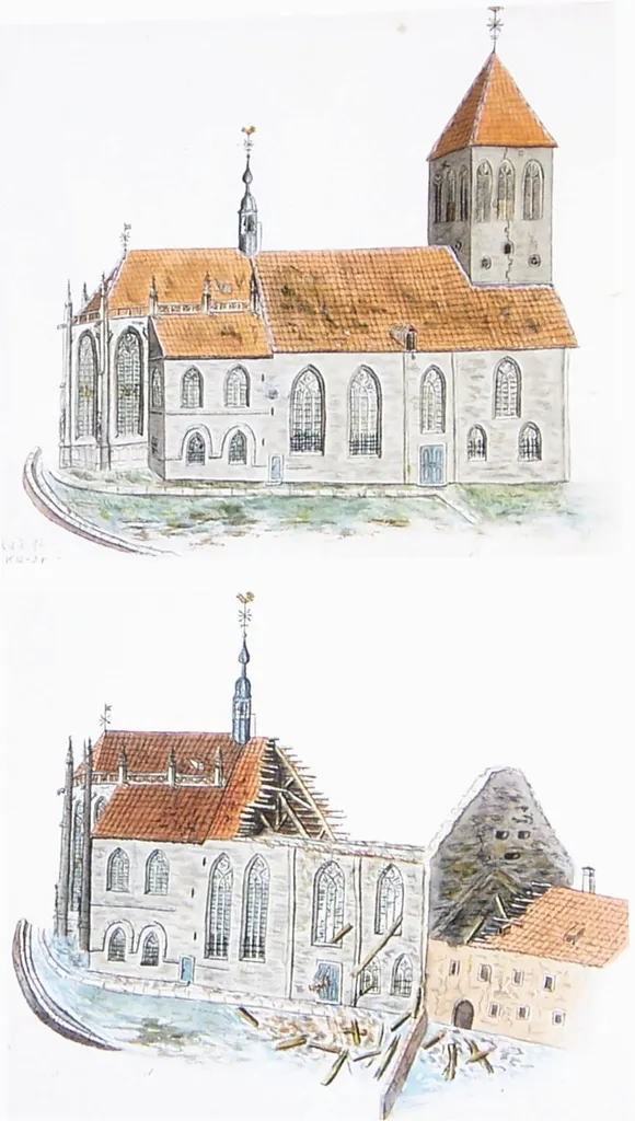 Alte Pfarr- und Klosterkirche St. Aegidii Münster (Westfalen); 1821 abgerissen. Aquarell von 1821.