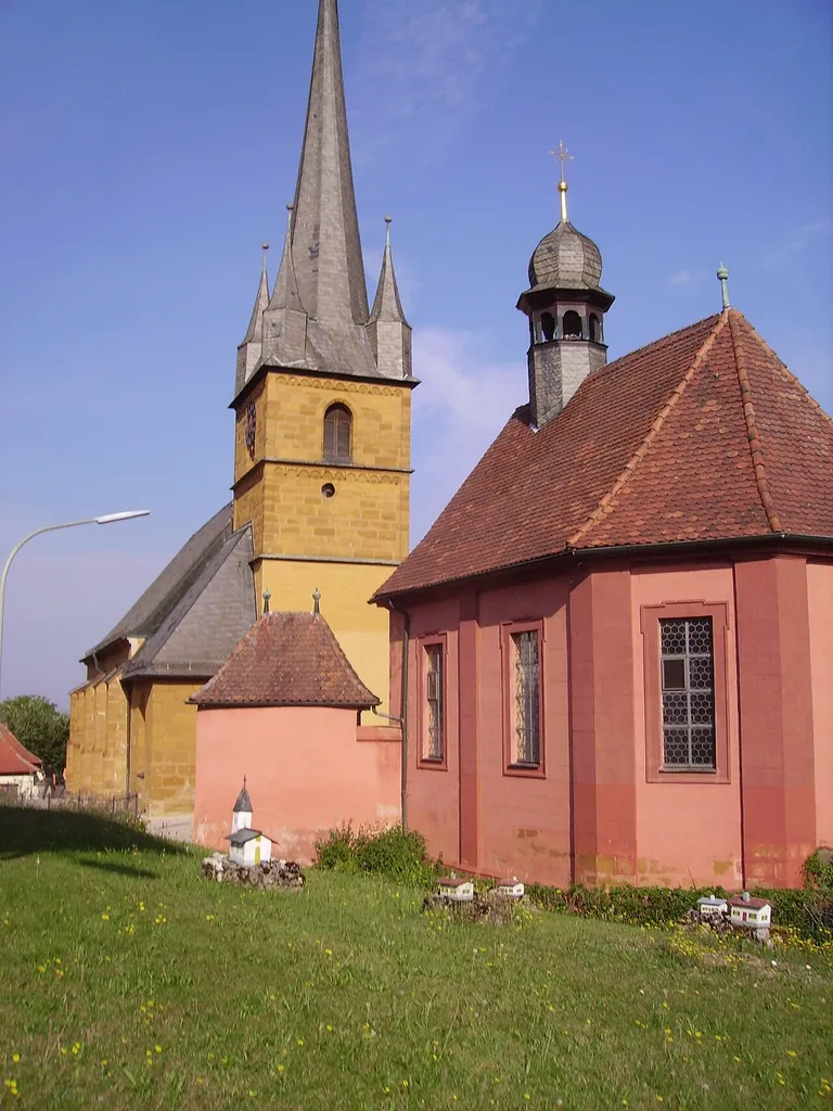 Lohndorf, Parish Church of the Nativity of the Virgin Mary and St Andrew's Chapel (from l. to r.) facing west.