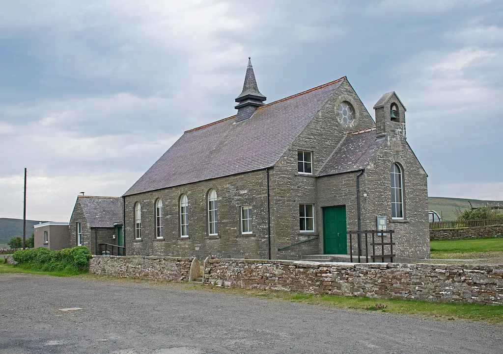 Parish church seen from the west, Orphir, Orkney, Scotland, the United Kingdom