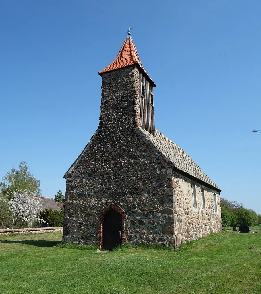 South-western view of the church in Pflügkuff , Treuenbrietzen municipality, Potsdam-Mittelmark district, Brandenburg state, Germany