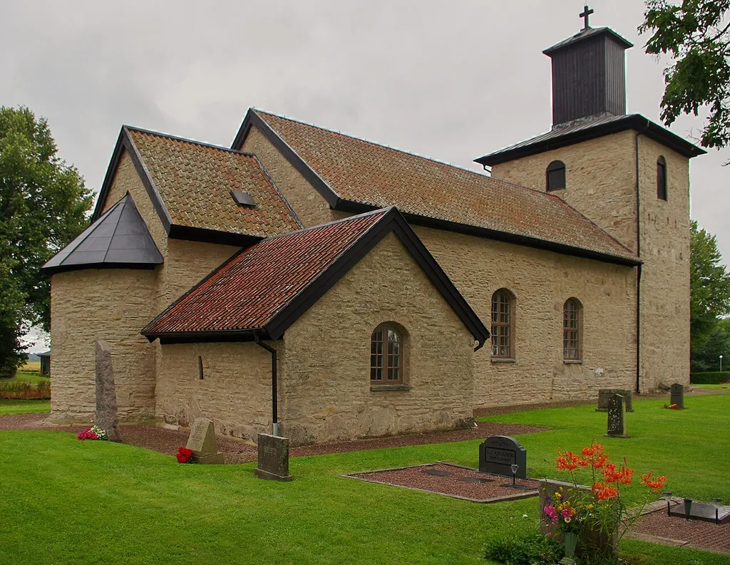 Norra Lundby kyrka (swedish:Norra Lundby church) in Norra Lundby parish, Valle hundred, Västergötland and Skara municipality, Västragötaland county, Sweden.