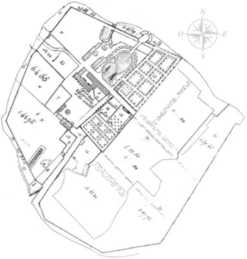 Plan cadastral de 1818 montrant les ruines de l'abbaye de l'Aumône, dans le Loir-et-Cher