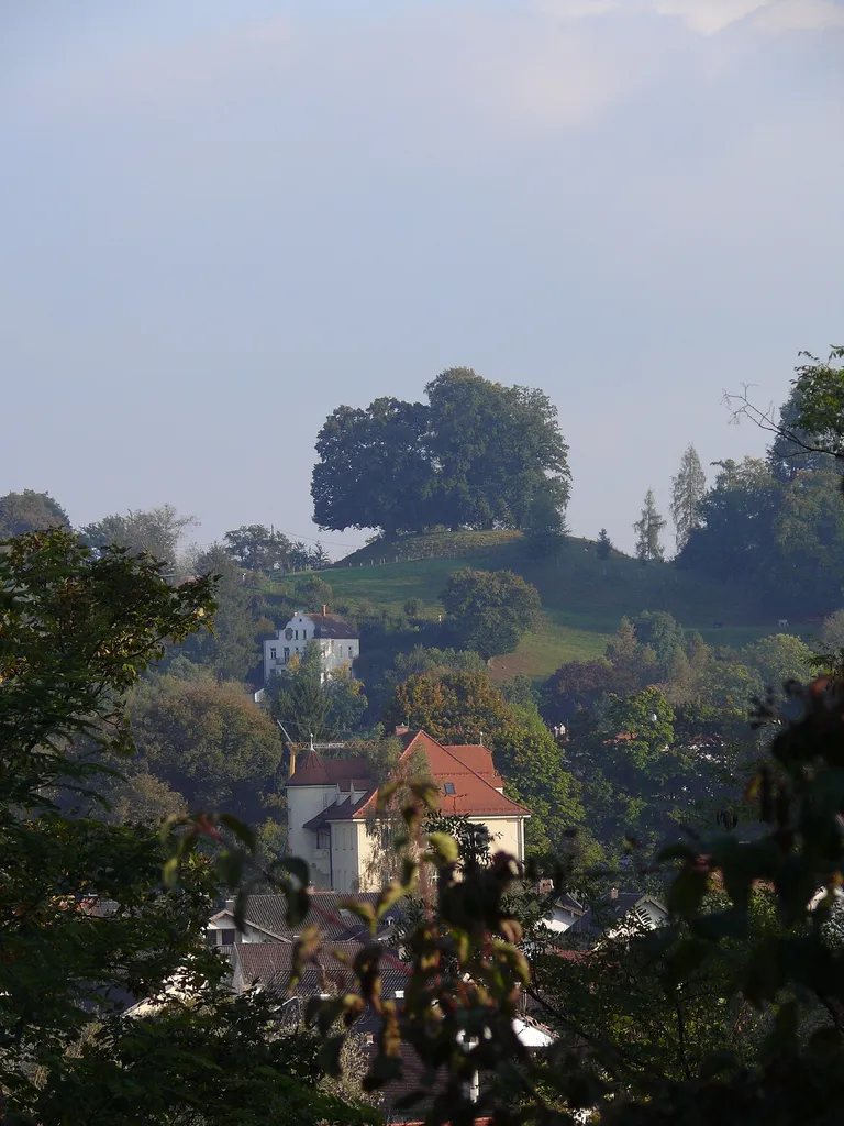 Wasserburg am Inn: Der hochmittelalterliche Burgstall Achatzberg (auch Achatiusberg) steht als Bodendenkmal (D-1-7939-0034) unter Denkmalschutz. Darauf steht eine Baumgruppe, zu der auch eine als Naturdenkmal geschützte Linde („Kosaklinde“) zählt. Burgstall und Bäume sind „landschaftsprägend“ weithin sichtbar. Das Foto wurde von der Köbingerbergstraße/Münchner Straße aus aufgenommen (westlich der Wasserburger Altstadt), das ist 1,2 km (Luftlinie) nordwestlich des Burgstalls. Weitere Informationen zur Linde: Jörg Prantl: Bäume und Baumgruppen in Wasserburg und seinem Umland.In: Heimat am Inn. N. F. 14–15 (1994/95), 1996, S. 87–106 (wasserburg.de [PDF]).