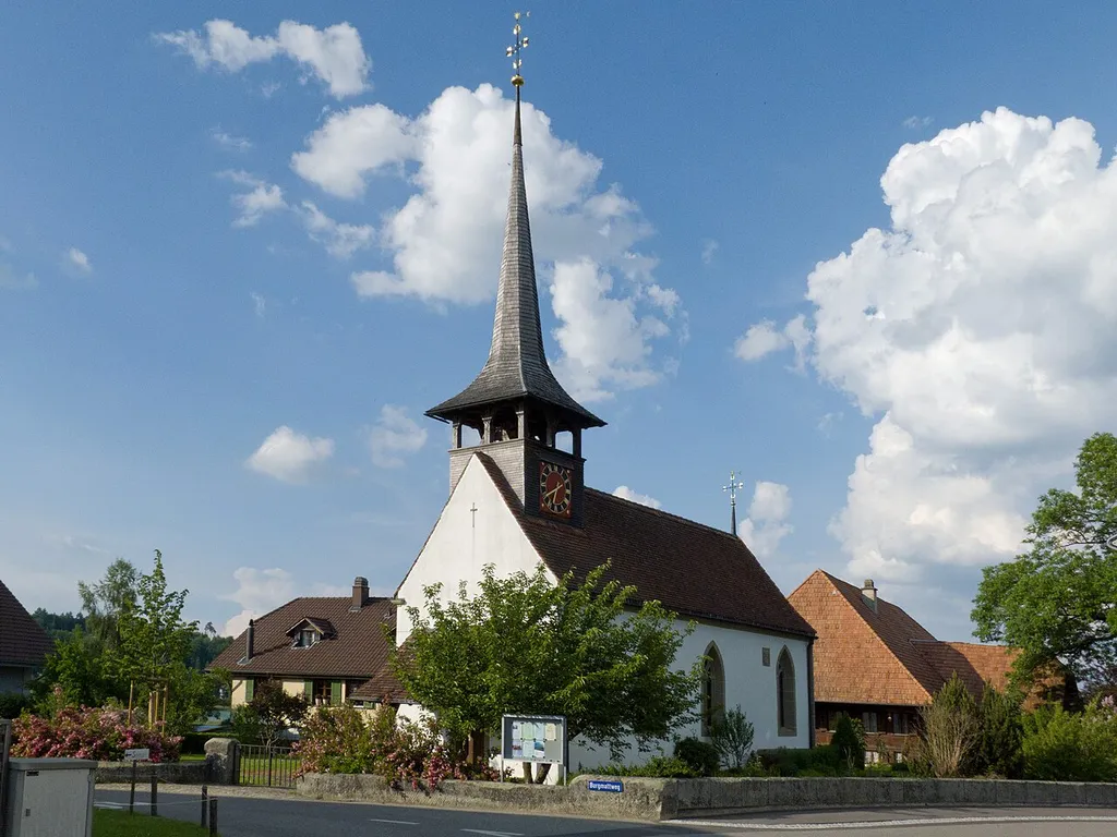 Ref. Kirche Moosseedorf,1520. Erstmals erwähnt 1242. Südwestansicht