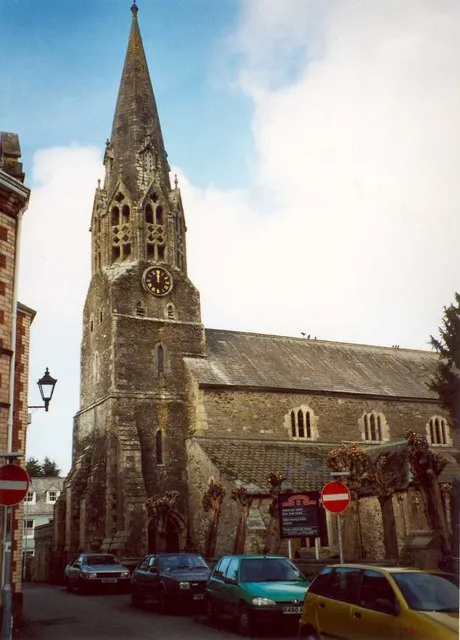 Steeple of St Bartholomew's parish church, Lostwithiel, Cornwall, seen from the south