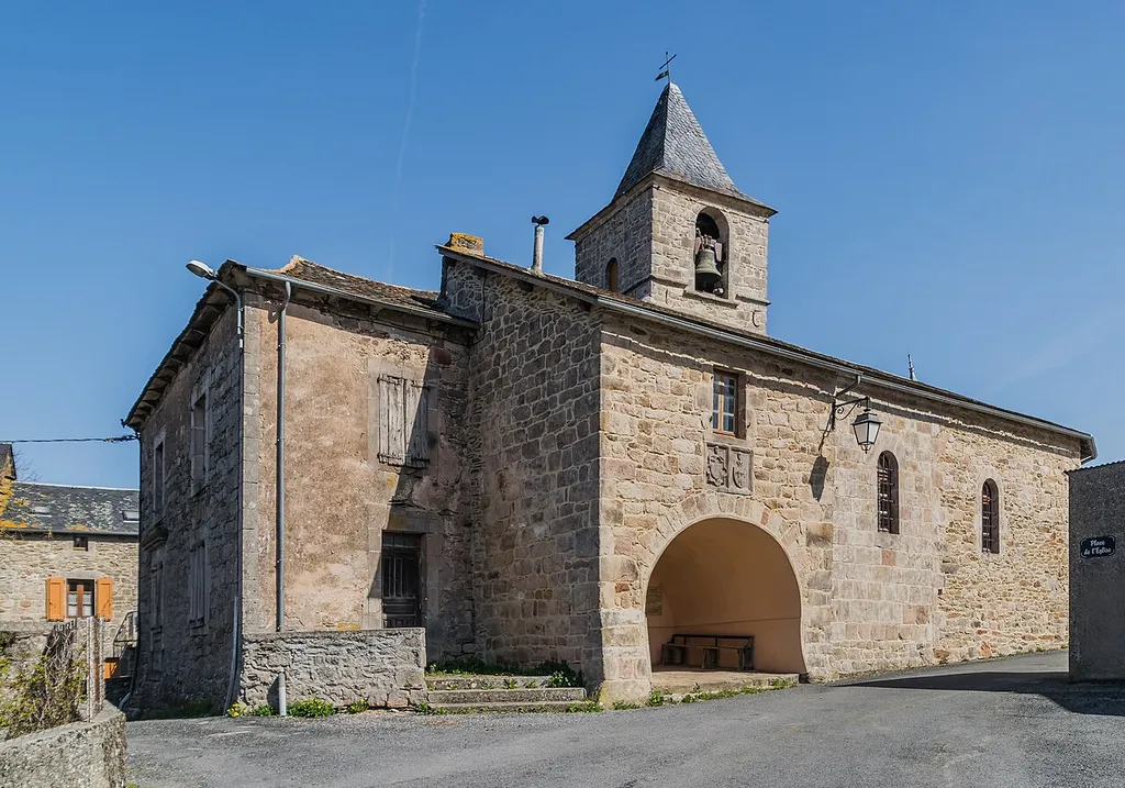 Church in Gleysenove in commune of Vézins-de-Lévézou, Aveyron, France