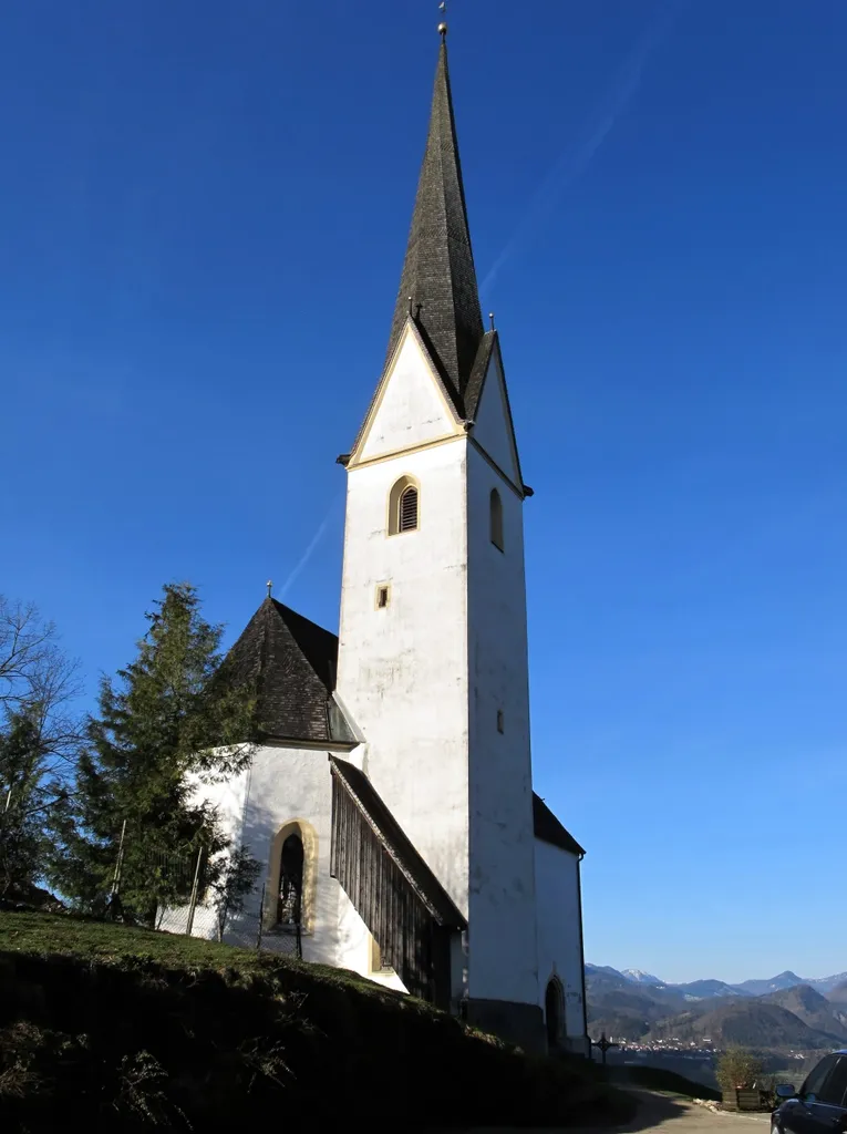 Village Ebbs, church St.Nikolaus on Mountain "Buchberg"