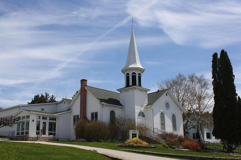 The w:Ephraim Moravian Church in w:Ephraim, Wisconsin. It is listed on the National Register of Historic Places. This file was uploaded with Commonist.