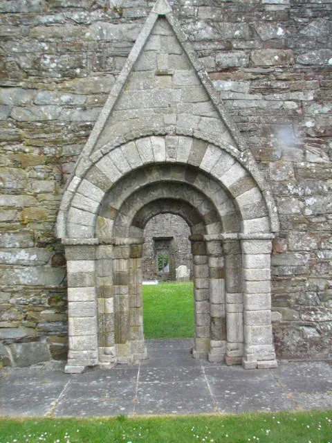 Romanesque Doorway Killishen This is one of the finest examples of this type of doorways in Ireland. Dated around 1150-1160, this Romanesque Doorway is one of a small number in Ireland with a triangular gable above the archway. It's located in the entrance to Killishen Church.