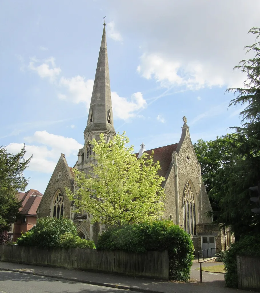 Weybridge United Reformed Church, Queens Road, Weybridge, Borough of Elmbridge, Surrey, England. Designed in 1864 by John Tarring for Congregationalists; now a Grade II-listed building.