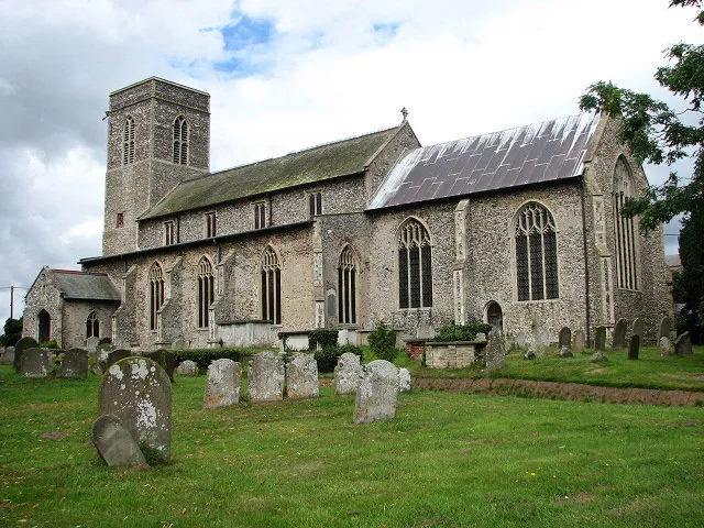 St Margaret's church. St Margaret's church > 911208 - 911217 is a large building, extensively restored in the 19th century; its ruined tower was completely rebuilt in 1928-31. Most of the nave seats date from the time of the restoration but there are a few old bench ends with carved poppyheads. Remains of scrollwork can be seen by the north arcade, and there are consecration crosses on either side of the chancel arch, and beside an elaborately carved piscina > 911213 in the south aisle. The C15 rood screen dado has 8 painted panels, depicting the Four Latin Doctors on the north side and four female saints > 911209 on the south. The elaborately carved font > 911220 which is decorated with an animal frieze dates from the 15th century. The church is open every day. See also: http://www.norfolkchurches.co.uk/upton/upton.htm
