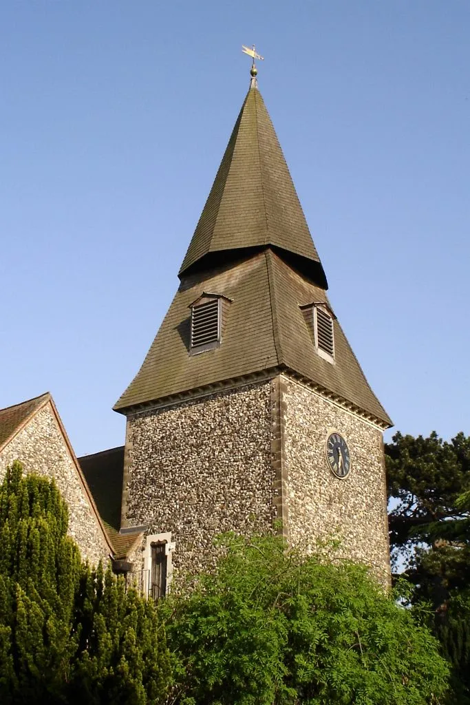 West tower and spire of St Mary the Virgin parish church, Bexley, London (formerly Kent)
