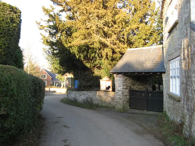 Lych gate Although the beautiful little church is already illustrated, the view of the lych gate has not been imaged. The very close association between the church and rectory is well indicated here.