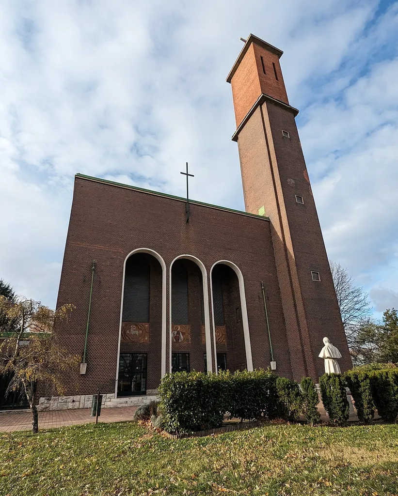 The Sacred Heart of Jesus Church in Komárom. The modernist Catholic church was built in 1935-1937 according to the plans of Nándor Körmendy. The upper part of the originally 42 m high tower was demolished in 1978.