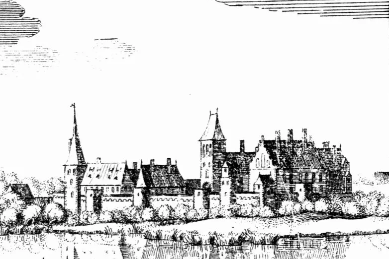 View of Ruppin Castle, Alt Ruppin, Germany, c. 1650. This is a detail of an image of Alt Ruppin that was created by Matthäus Merian the elder in the 17th century.