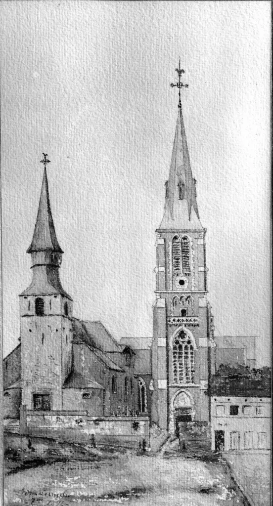 Ancienne (1778) et nouvelle (1885) église de St.Gertrude à Etterbeek, Place Van Meyel