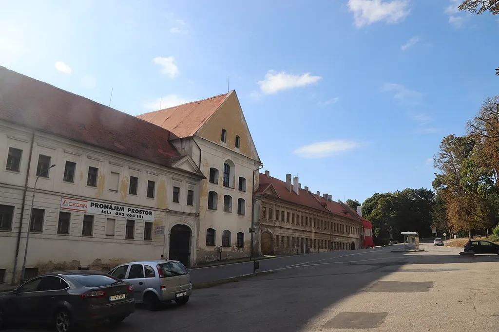 Overview of church of capuchin monastery near Castle in Náměšť nad Oslavou, Třebíč District.