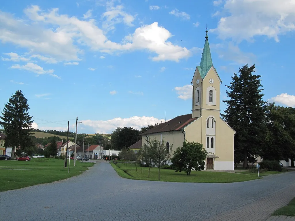 Březolupy in Uherské Hradiště District, Czech Republic. John-Nepomuk-Church.