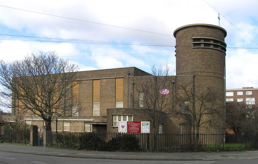 St Patrick's parish church, Blake Avenue, Barking, London (formerly Essex), seen from south-southeast