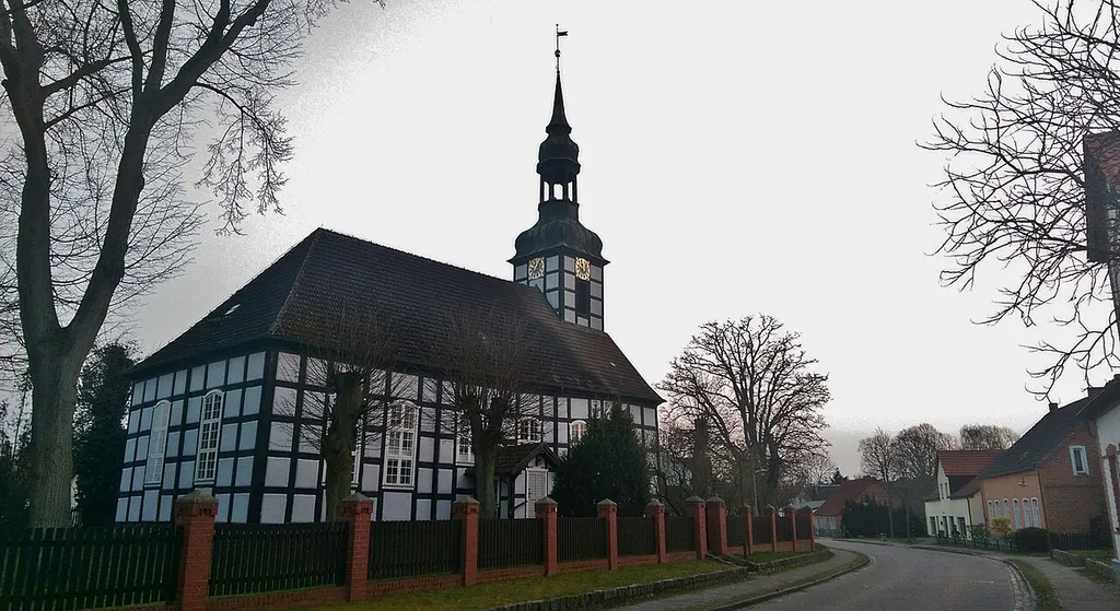North-eastern view of church in Ahlbeck (near Ueckermünde) municipality, Vorpommern-Greifswald district, Mecklenburg-West Pomerania state, Germany