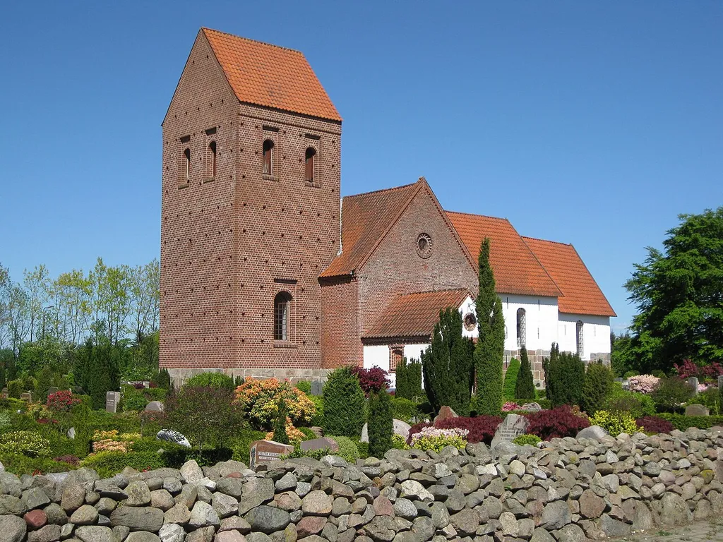 The church "Vorbasse Kirke" in the small town "Vorbasse". The town is located in Billund Kommune, South-Central Jutland, Denmark.