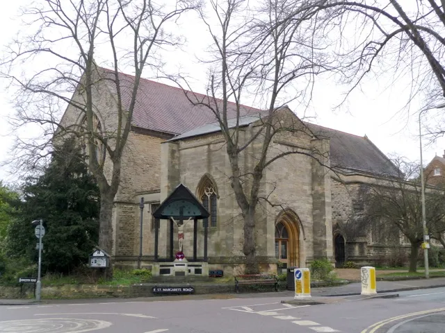 View of St Margaret's Church, North Oxford, England, on the corner of St Margaret's Road and Kingston Road, from the southwest.
