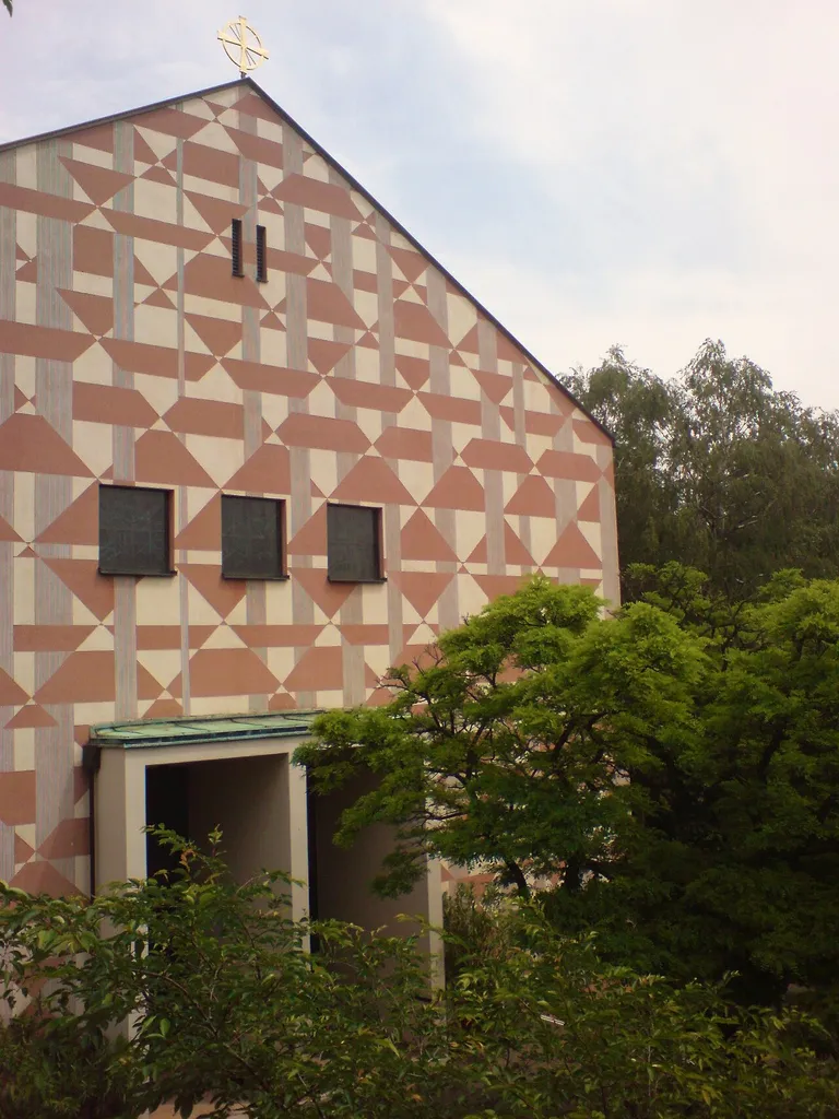 Detail view of roman-catholic Mary Rosary Church in the district of Seckbach in Frankfurt am Main, Hesse, Germany