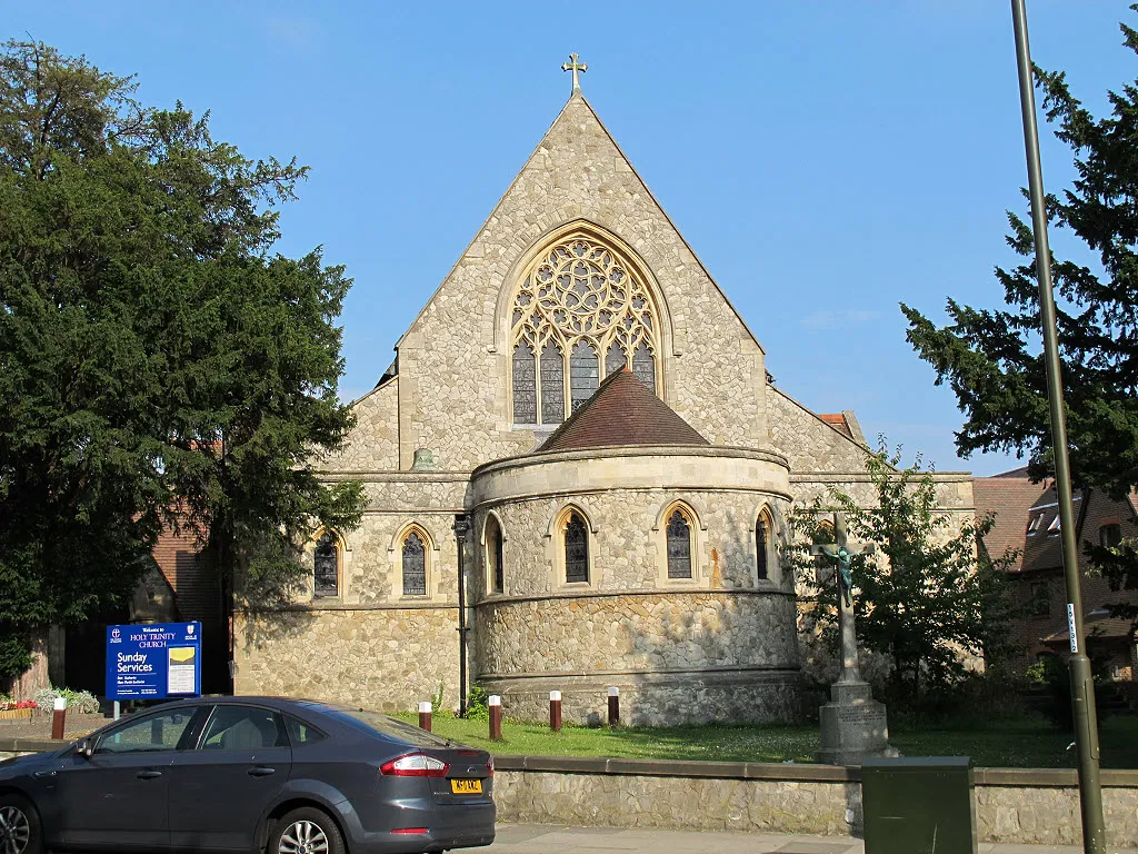 Holy Trinity parish church, Southend Crescent, Eltham, London SE9, seen from the west. The apse is the baptistry.
