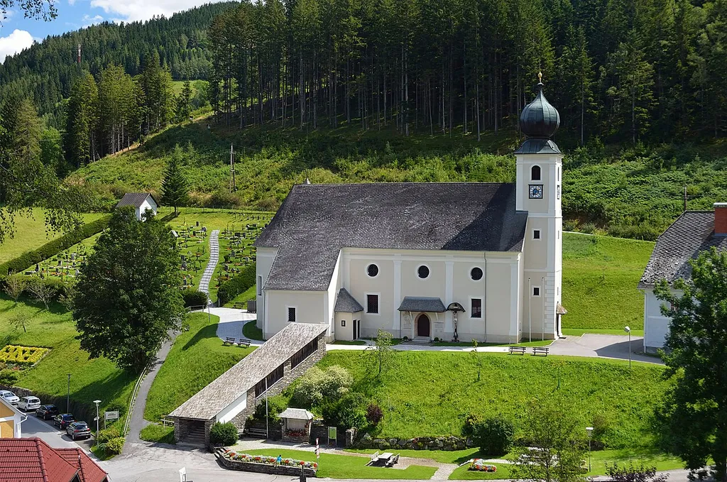 Parish church St. Oswald and former cemetery surrounding the church at Gasen, Styria.