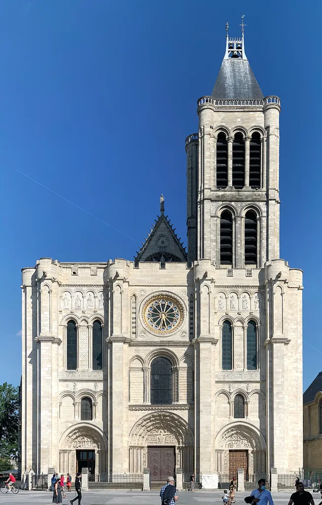 West facade of the Basilique Saint-Denis in Saint-Denis, Seine-Saint-Denis, France.