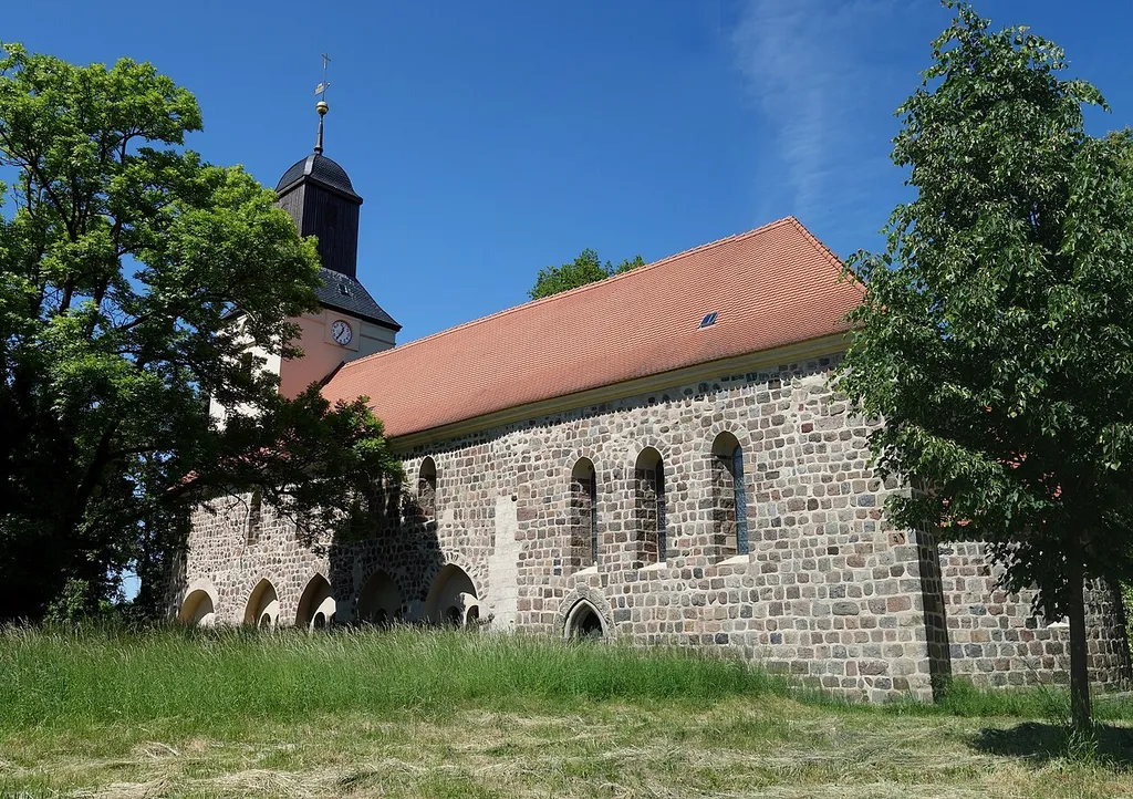South-eastern view of the church in Hohenfinow , Hohenfinow municipality , Barnim district, Brandenburg state, Germany.