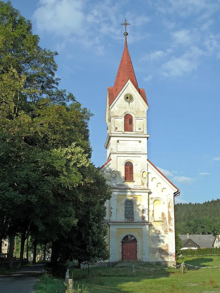 Heřmanice (Králíky) L. Church of of the Holy Trinity, View from South-West. Ústí nad Orlicí District, the Czech Republic.