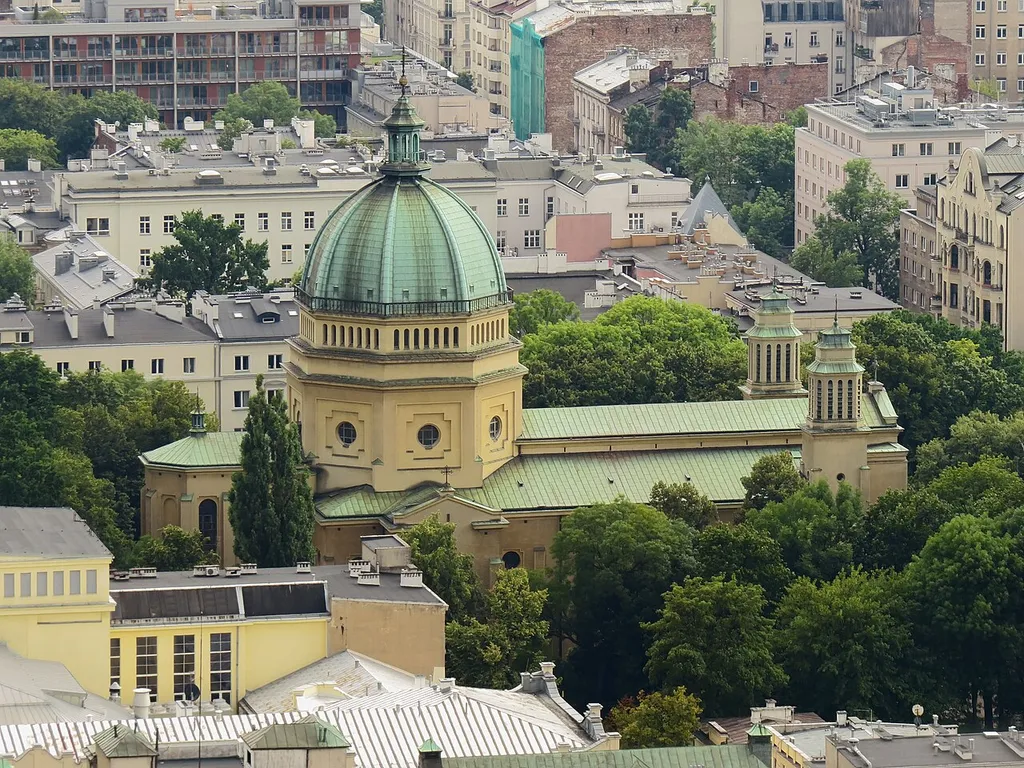 Saint Barbara church in Warsaw, view from Palace of Culture and Science