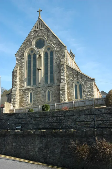 Roman Catholic church of the Immaculate Conception, Marine Hill, Clevedon, Somerset, seen from the west. Founded by French Franciscans in 1882 and completed in 1887.