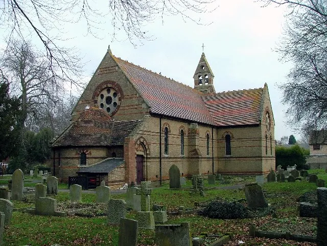 Parish Church of All Saint's - Caldecote. An unusual looking church. On the day of this photo there were a number of Jackdaws on the roof pretending to be ravens.