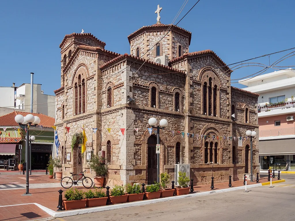 The 19th century church of the Transfiguration of Christ in Psachna, Euboea.