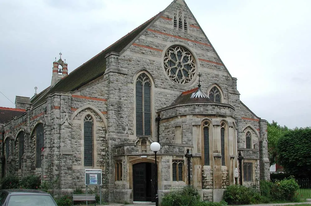 St Peter's parish church, Sumner Road, West Harrow, Middlesex, seen from the west