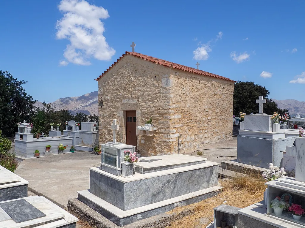 The byzantine church of Saint Irene in the cemetary of Agios Mamas, Crete.
