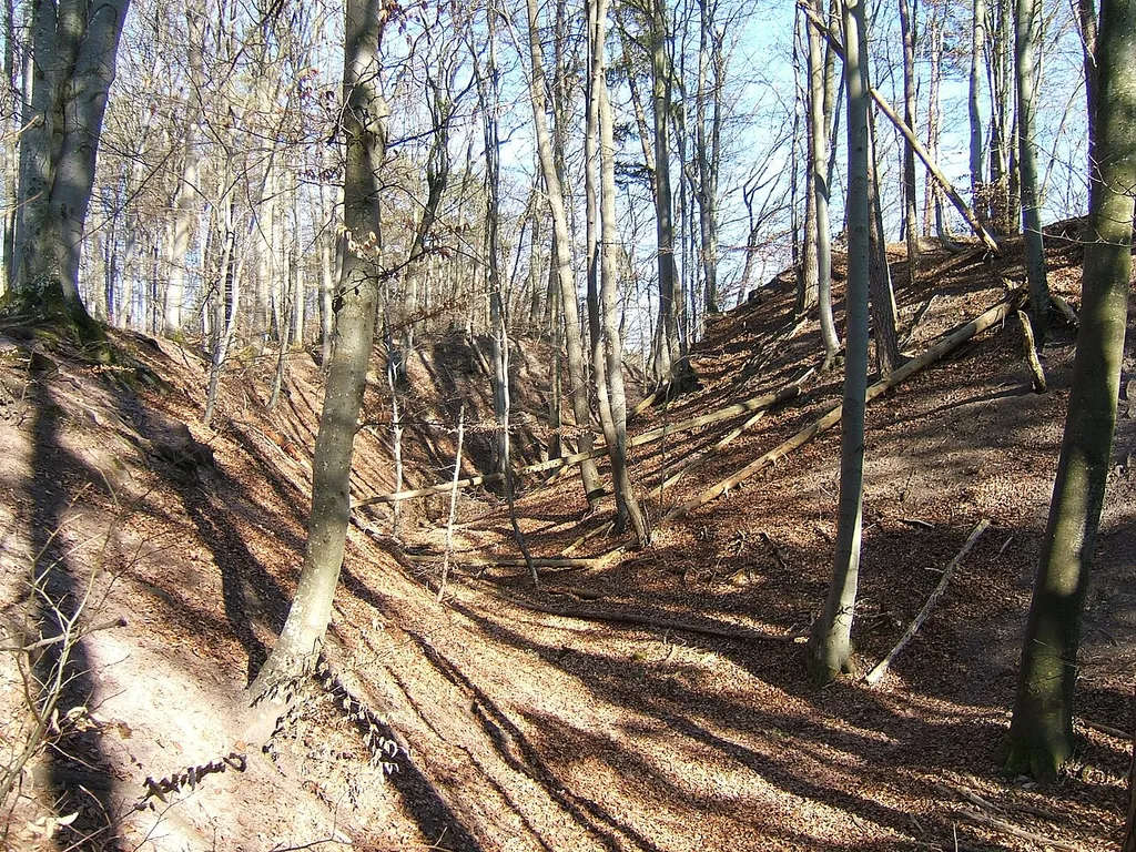 Nördlicher Burggraben der ehemaligen Burg Müneck, rechts die Kernburg