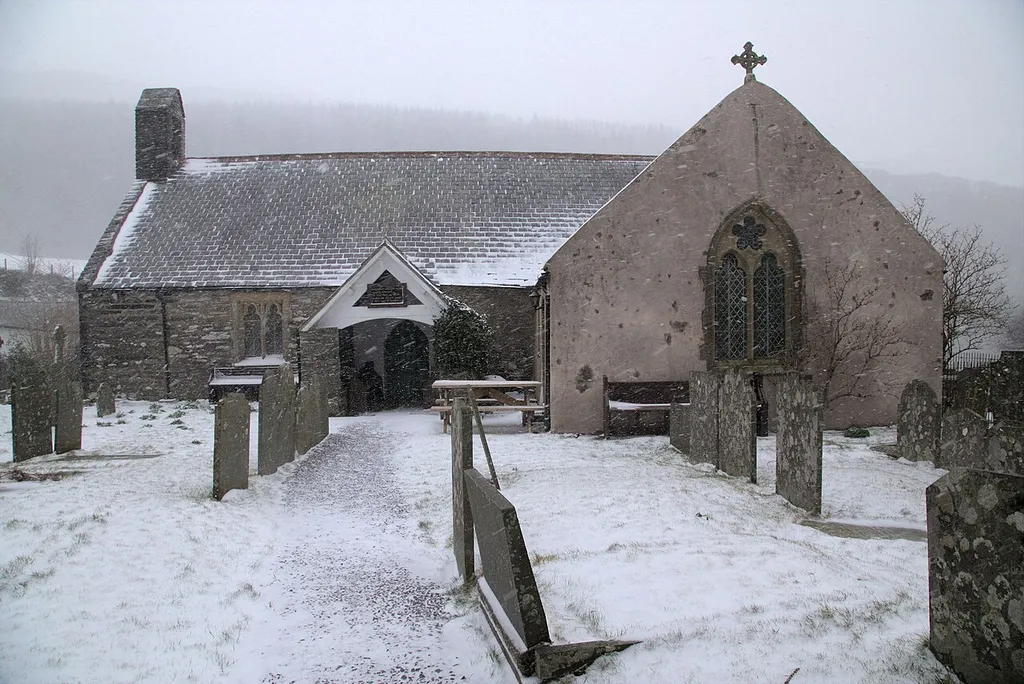 Now a holiday home, St Marys Church during late snowfall.