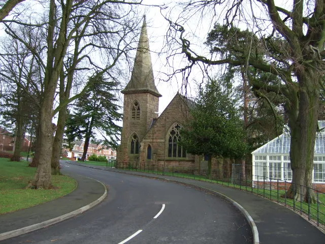 Disused church in Church Lane, Burnaston, Derbyshire, seen from the southwest. It was built in 1870 for the Pastures psychiatric hospital, which has now been redeveloped as housing.