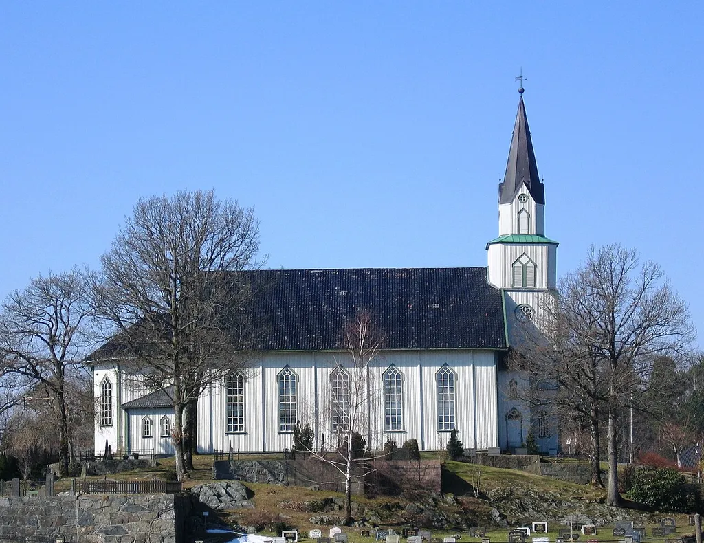 Bjorbekk church in Øyestad in Arendal municipality in Norway. Built in wood and newgothic style 1884.