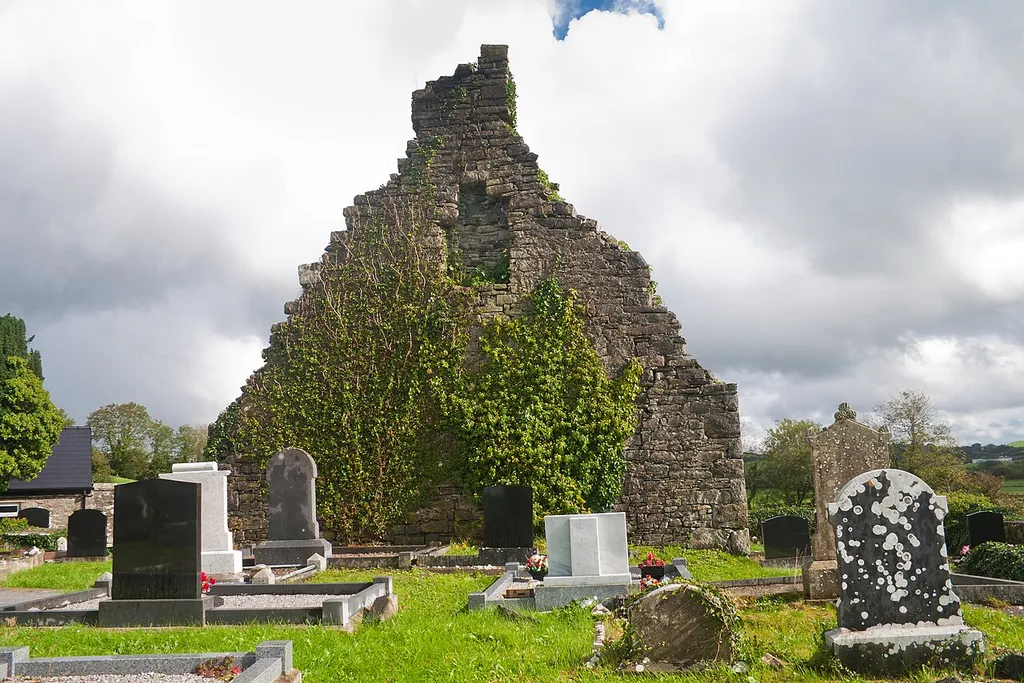 West gable of the old church which was in use until 1795 when a new church was erected in Ballintra. This church is located at the site of an early Christian monastery. St. Ernan, a disciple of St. Colmcille, was abbot of Drumhome in the 7th century.